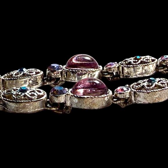 VTG Avon Silver Plate Filigree Cabochon AB Rhinstone Y Drop Lavaliere Necklace - Picture 10 of 16